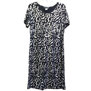 CSC Studio Black Silver Metallic Abstract Midi Dress Size L – Slinky Knit